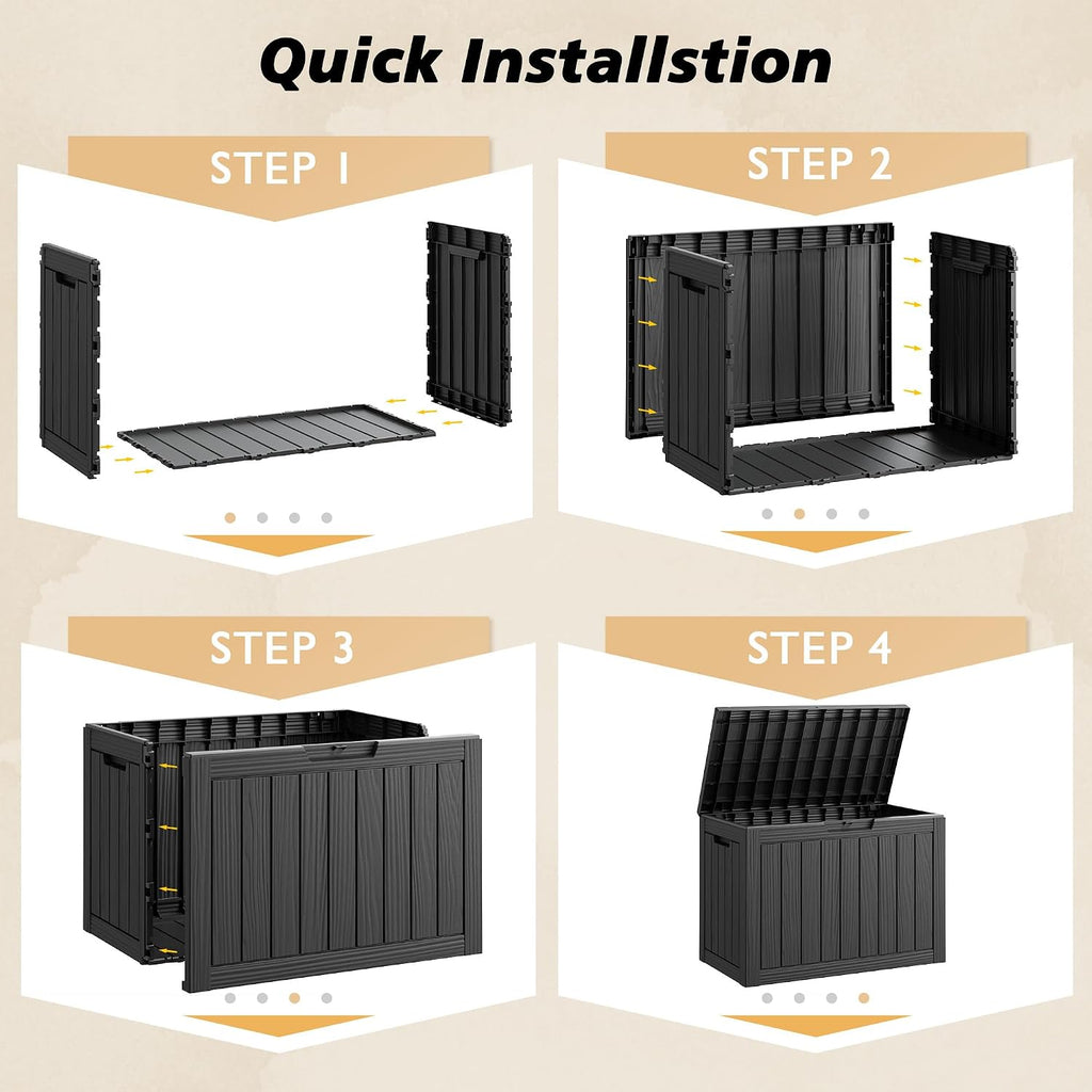 Fancyango 45 Gallon Outdoor Storage Deck Box Waterproof, Black
