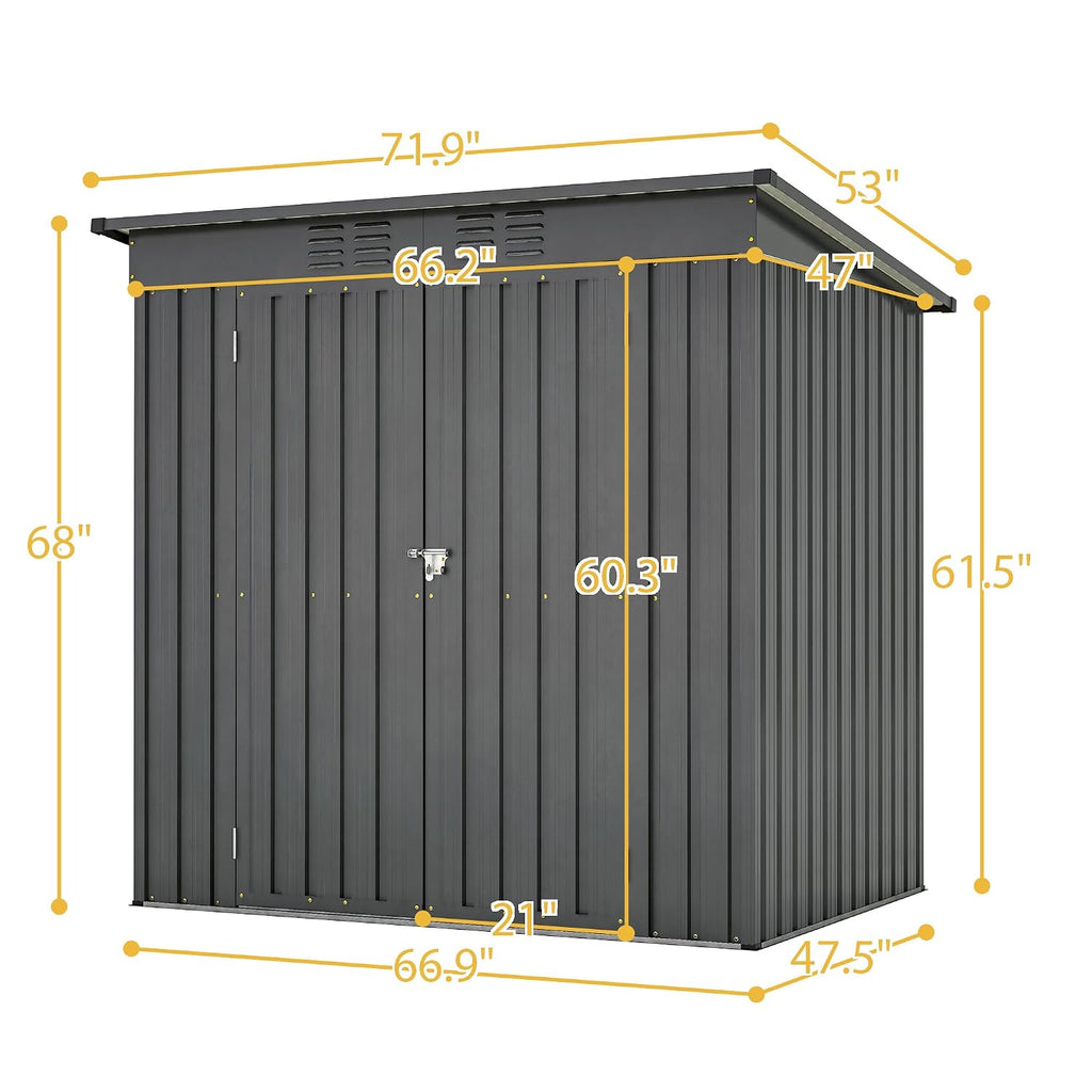 6x4 FT Galvanized Steel Garden Sheds with Ventilation and Sloped Roof, Metal Storage Locker Includes A Lock,Key & Hinged Doors,2 Pairs of Gloves,for Tool,Equipment,Black