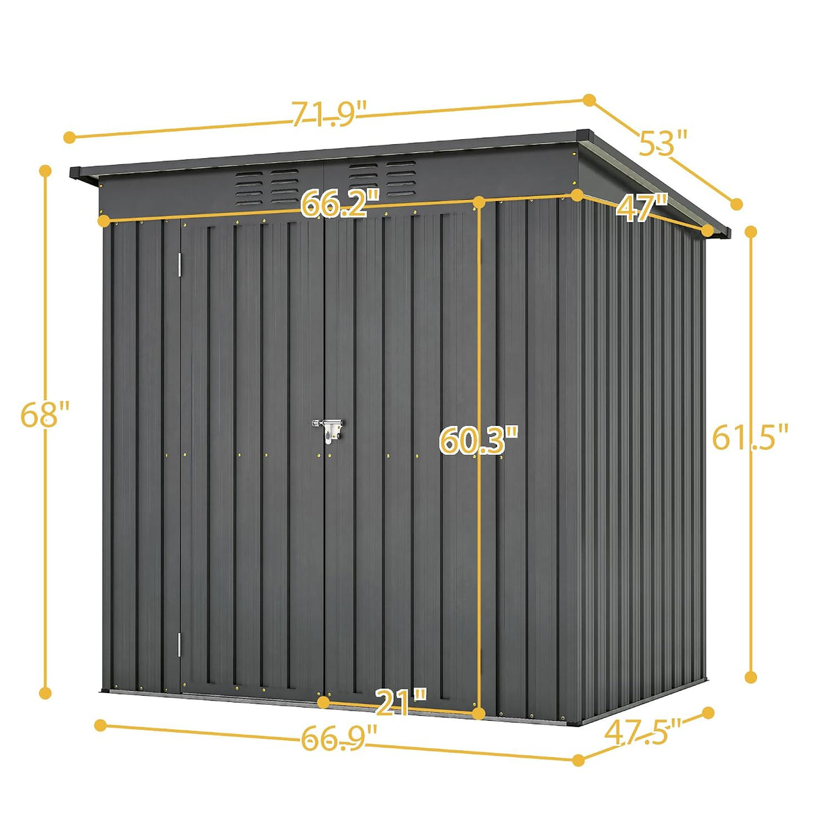 6x4 FT Galvanized Steel Garden Sheds with Ventilation and Sloped Roof, Metal Storage Locker Includes A Lock,Key & Hinged Doors,2 Pairs of Gloves,for Tool,Equipment,Black