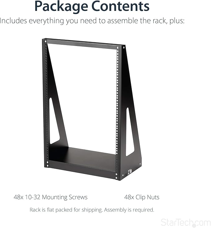 StarTech.com 2-Post 16U Heavy-Duty Desktop Server Rack, Small Open Frame 19in