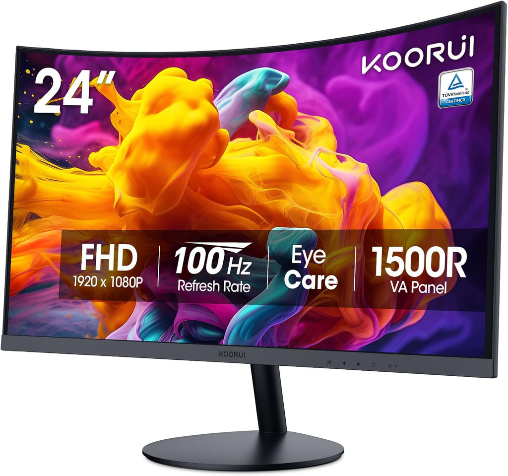 KOORUI 24 inch Curved Monitor, Full HD 1080P Curved Computer Monitor, 100Hz