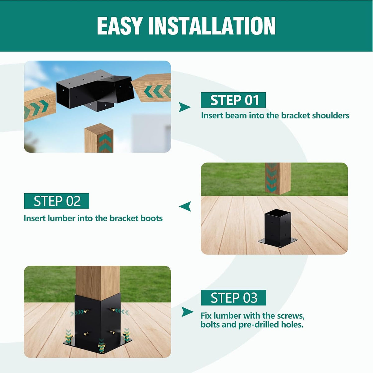 pergola brackets, 75° pergola brackets 15° corner bracket, package contents