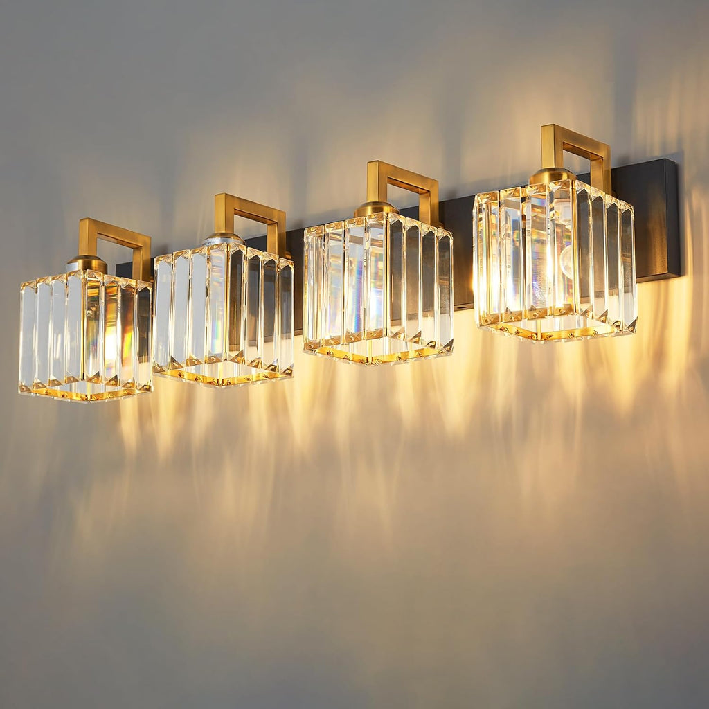 FDPBY Modern Bathroom Vanity Light 4-Lights Black Gold Crystal Wall Lamp