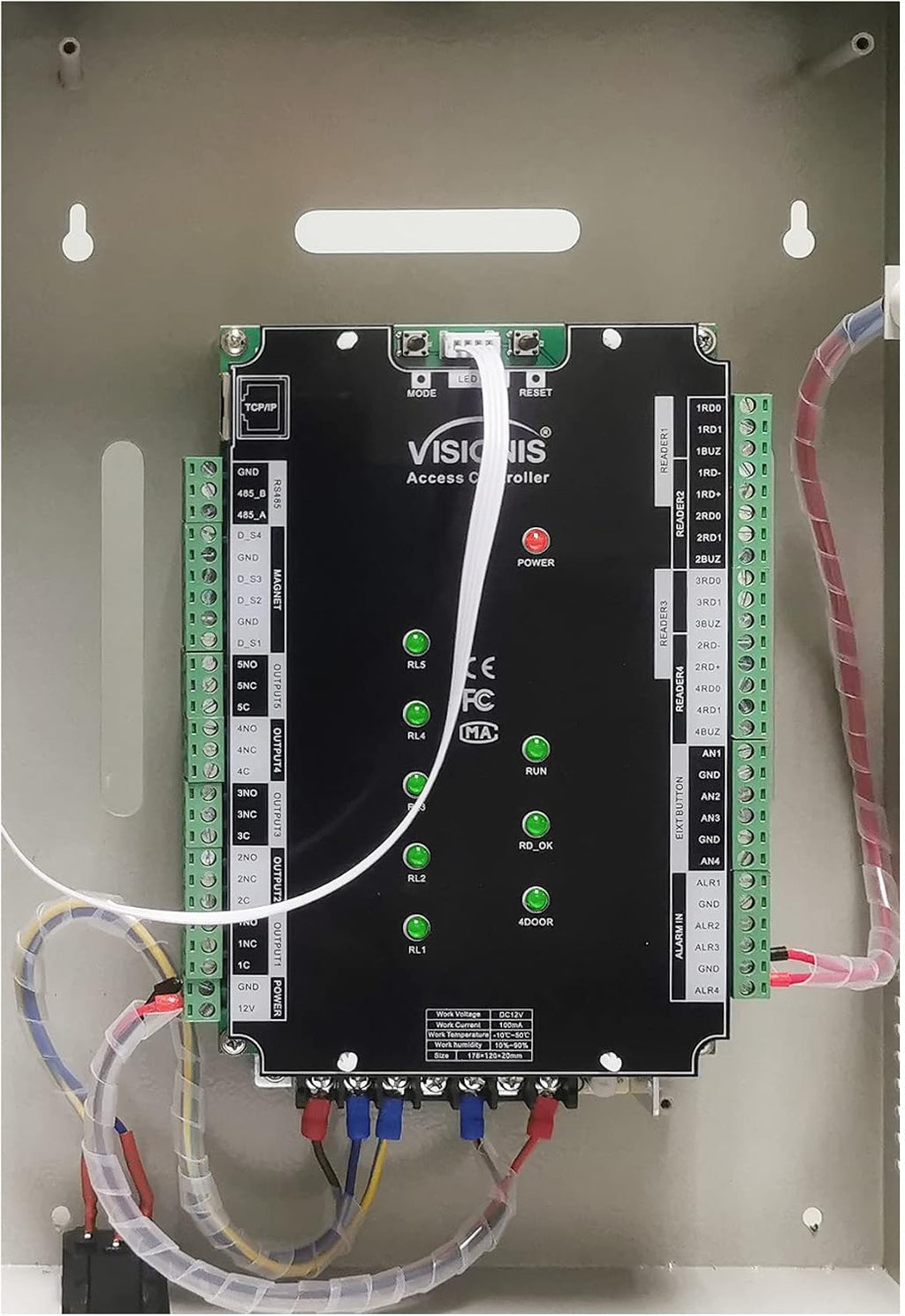 visionis 4 door network access control panel, tcp/ip showing dimensions