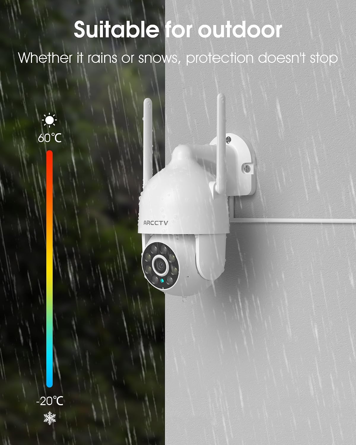 arcctv 2.5k hd security cameras outdoor plug-in, 360°pan-tilt, front angle view