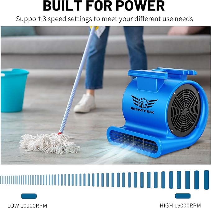 BSMTEK Air Mover Blower Fan, Industrial 1.5HP MAX10000CFM Monster Floor Blower
