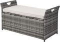 VINGLI 40 Gallon Wicker Storage Bench, Patio Cushion Storage Box with Side Handles, Rattan Deck Box for Garden Tools, Cushions, Outdoor Patio Deck Box for Garden, Poolside, Grey