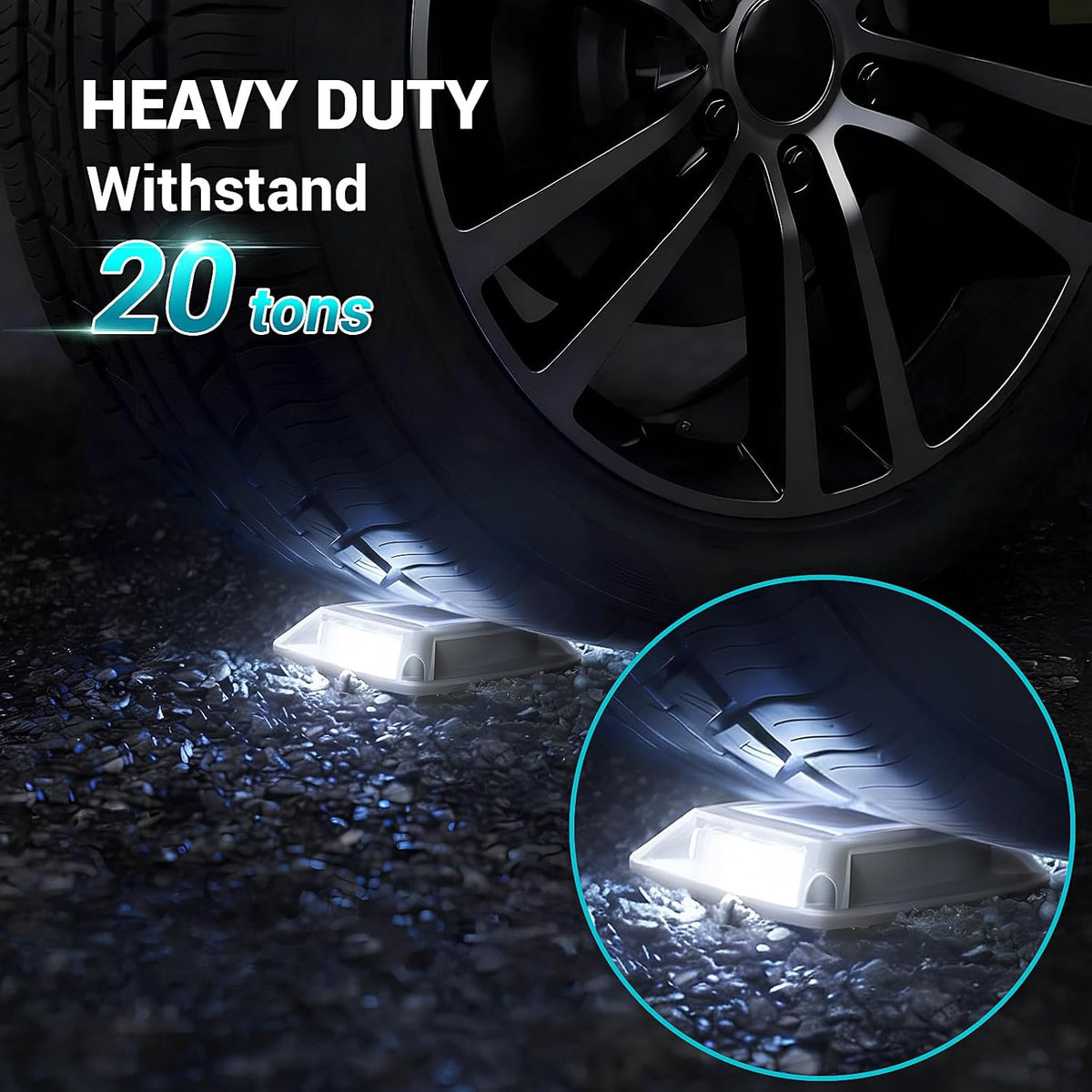 solar driveway lights outdoor 16 pack, ip68 waterproof, close-up detail