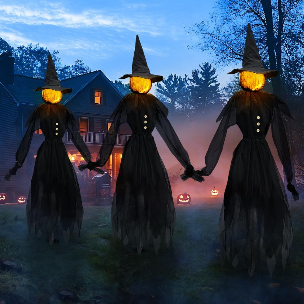 Halloween Decorations Outdoor 4.9 FT Glowing Head Witches Set of 3