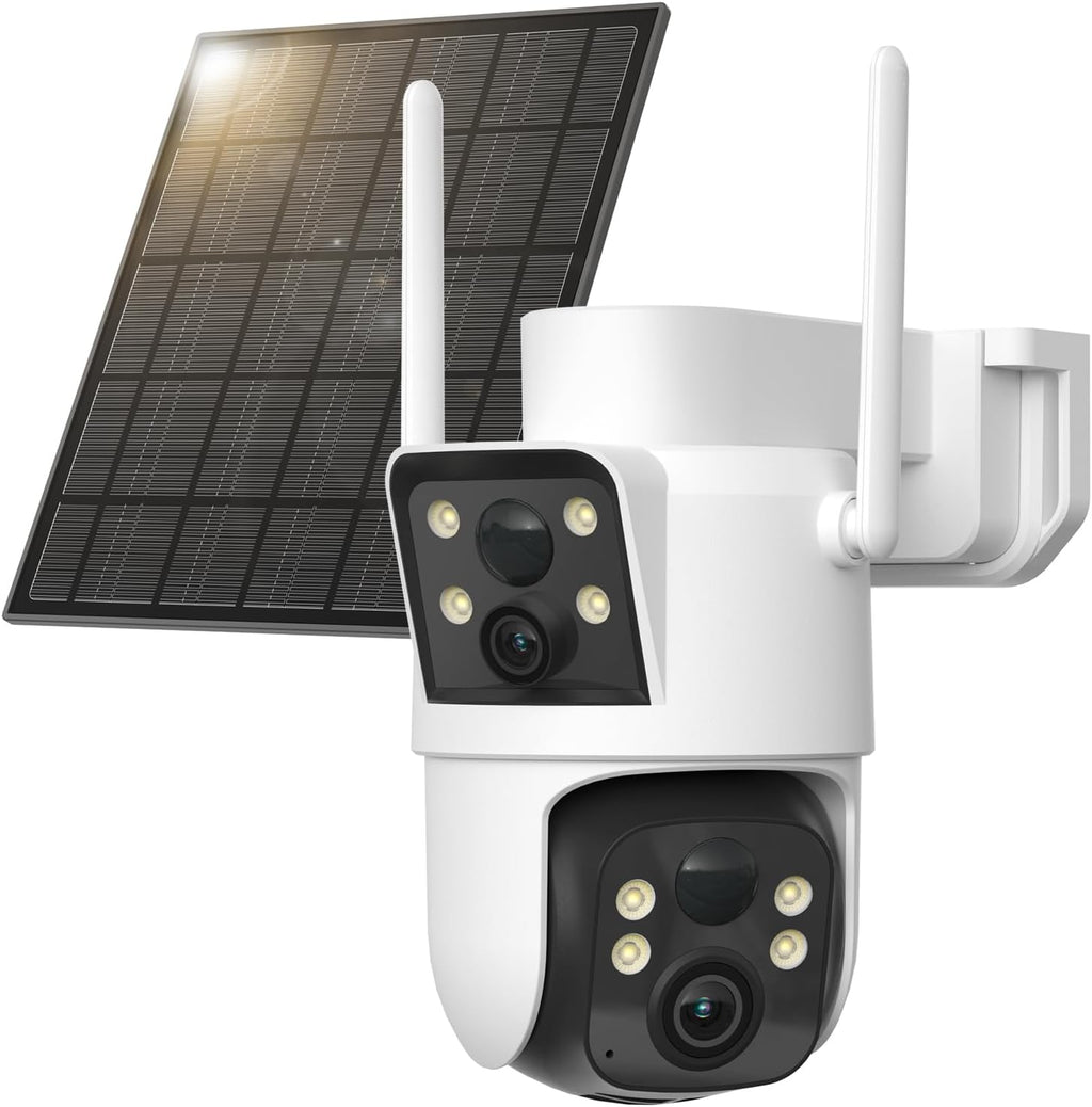 LIWAN Dual Lens Solar Security Camera Wireless Outdoor, 2.4GHz WiFi
