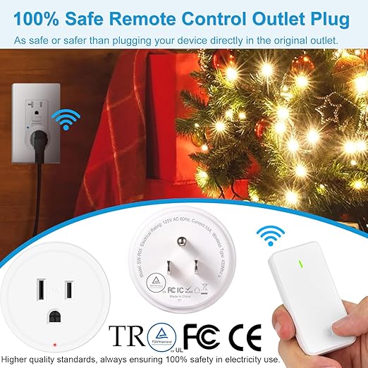 15 amp Plug with Remote, Wireless On/Off Light Switch Wall Mounted, TUV List