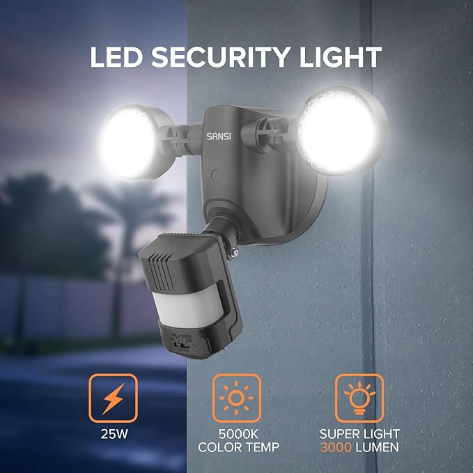 SANSI 25W 3000LM Motion Sensor Outdoor Security Lights, 5000K Daylight
