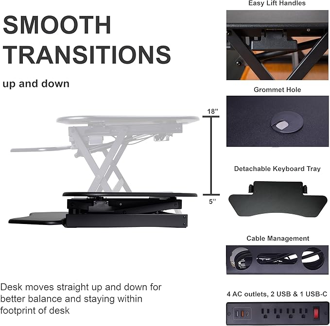 Rocelco 46" Height Adjustable Corner Standing Desk Converter