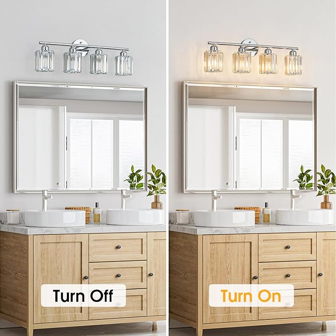 FDPBY Modern 4 Light Crystal Vanity Light, Chrome Vertical Bathroom Light