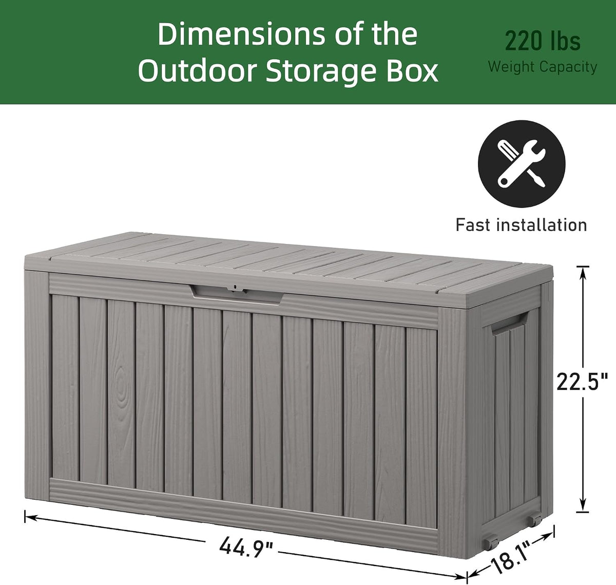 Outdoor Storage Waterproof Deck Box for Patio (80 Gallon, Grey)