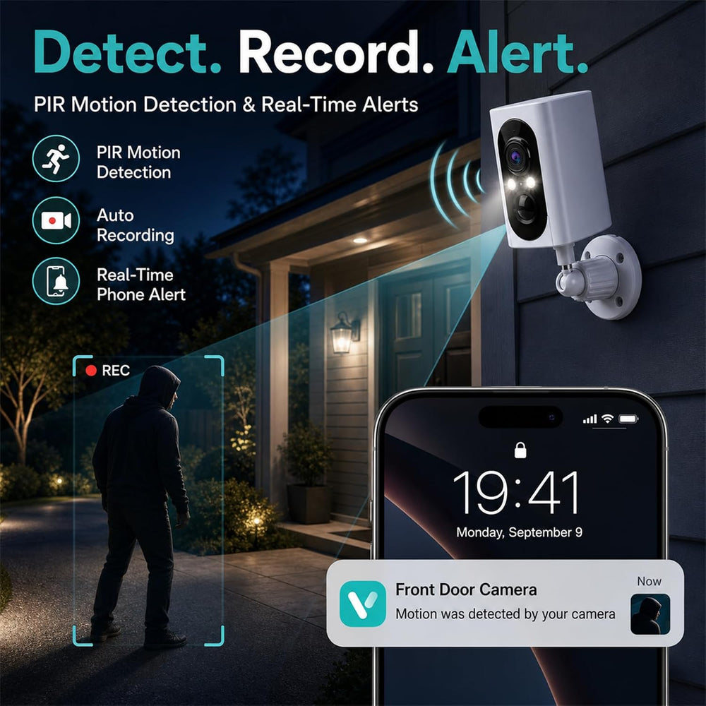 355° Pan Rotate Camera 1 Pack, 2K Video, Security Cameras Wireless Outdoor