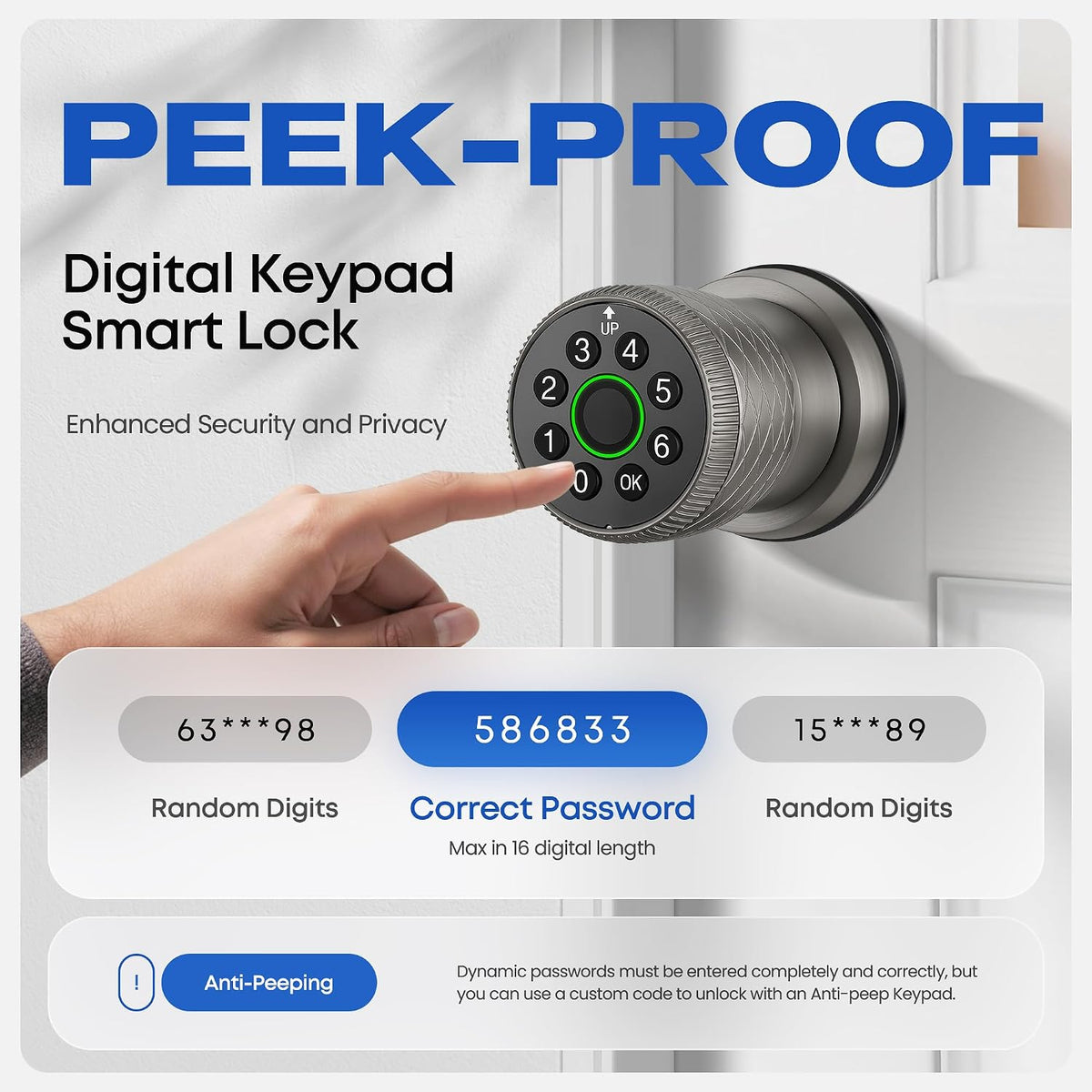 keypad door lock with knob, smart keyless entry, side view