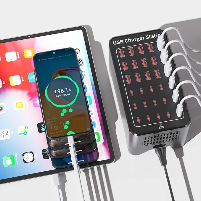 150W USB Charging Station, 30-Port USB C Charger Block, Smartphones