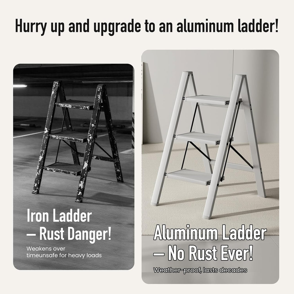 Mayi Plus 3 Step Stool Foldable, Aluminum, Lightweight Step Ladder
