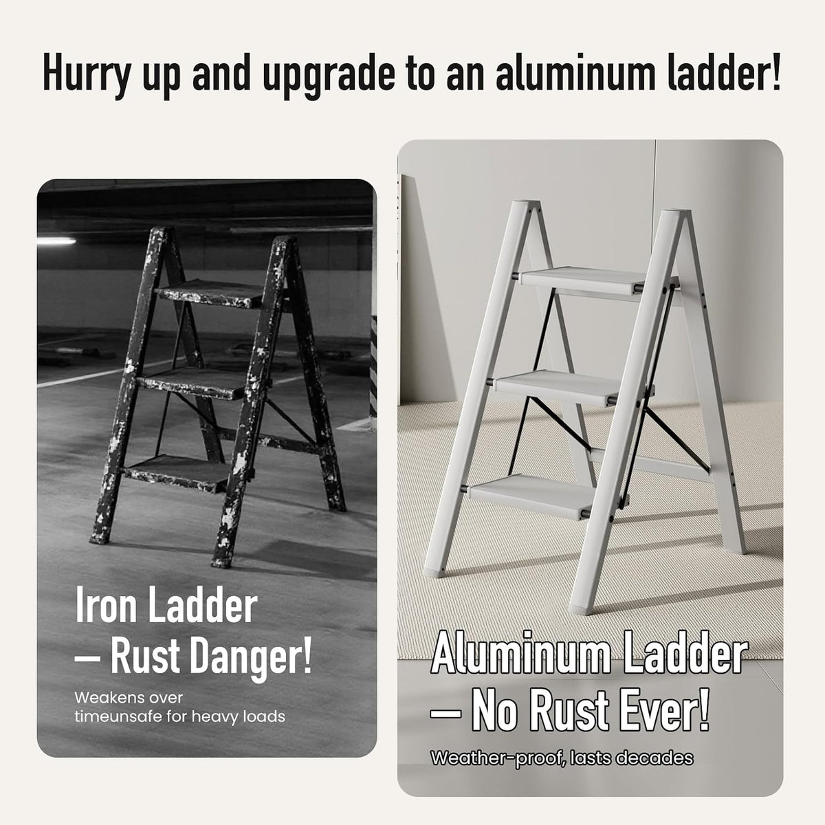 Mayi Plus 3 Step Stool Foldable, Aluminum, Lightweight Step Ladder