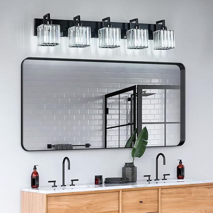 FDPBY Modern Bathroom Vanity Light 5-Lights Plating Black Crystal Bathroom Wall
