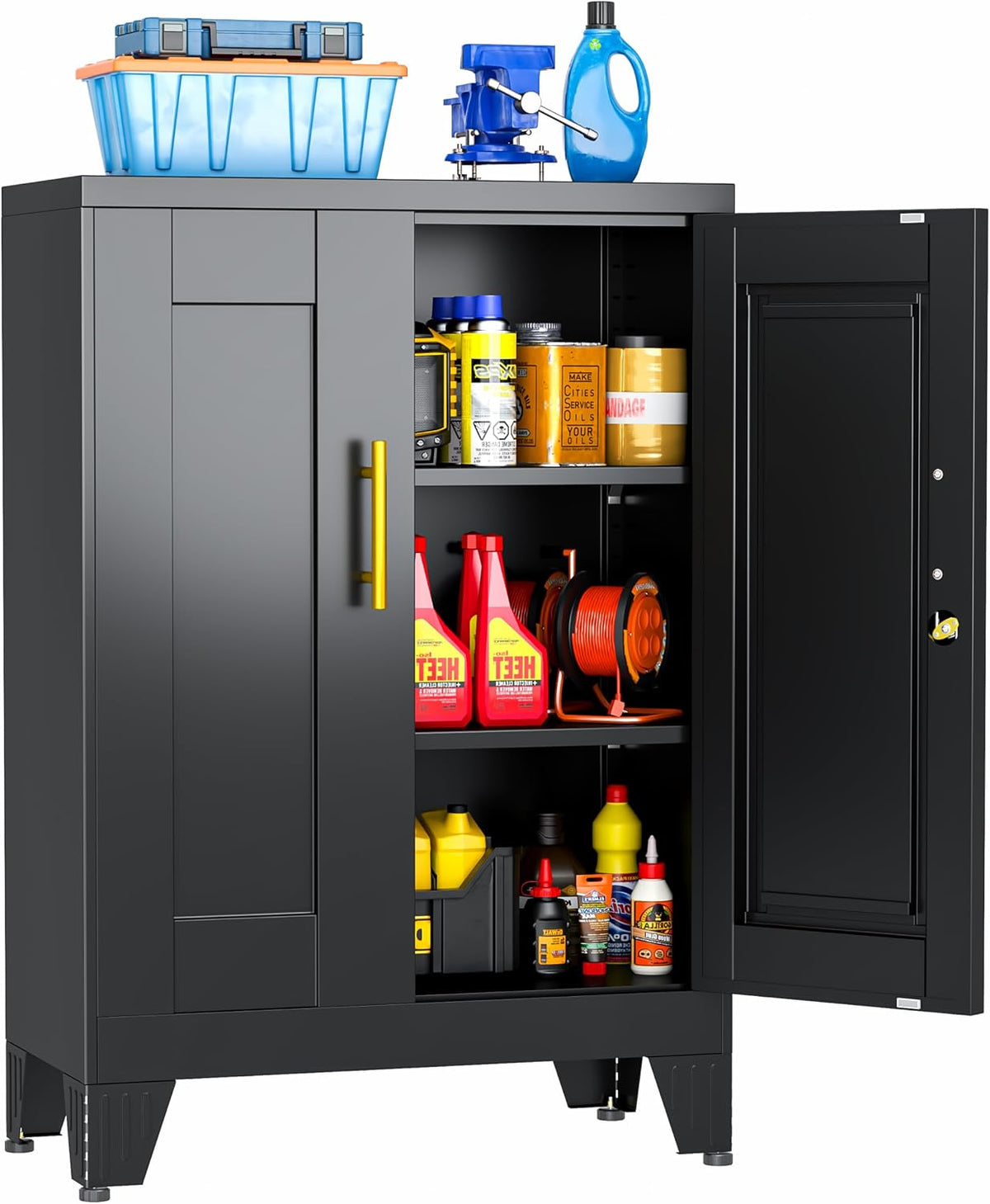 small metal locking cabinet, tool storage cabinet with showing dimensions