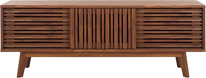 SAFAVIEH ESMA TV Stand for up to 65" Flatscreen – Walnut Brown, Sliding Doors