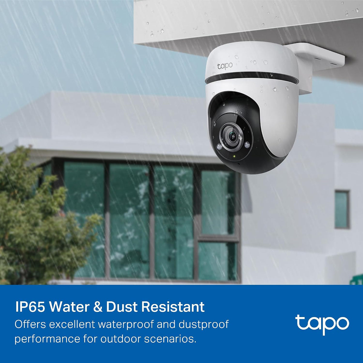 tp-link tapo 1080p outdoor wired pan/tilt security camera, front angle view