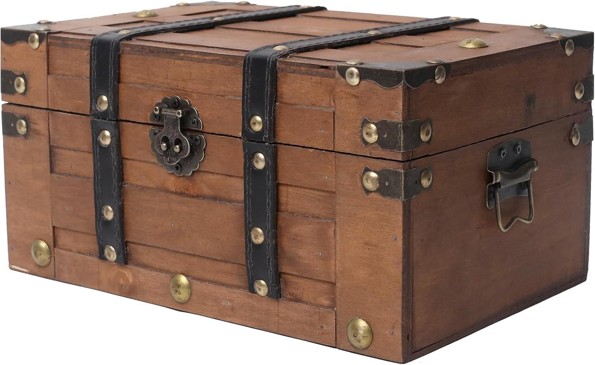 Vintage Wooden Treasure Chest - Decorative Pirate Box,11",Brown