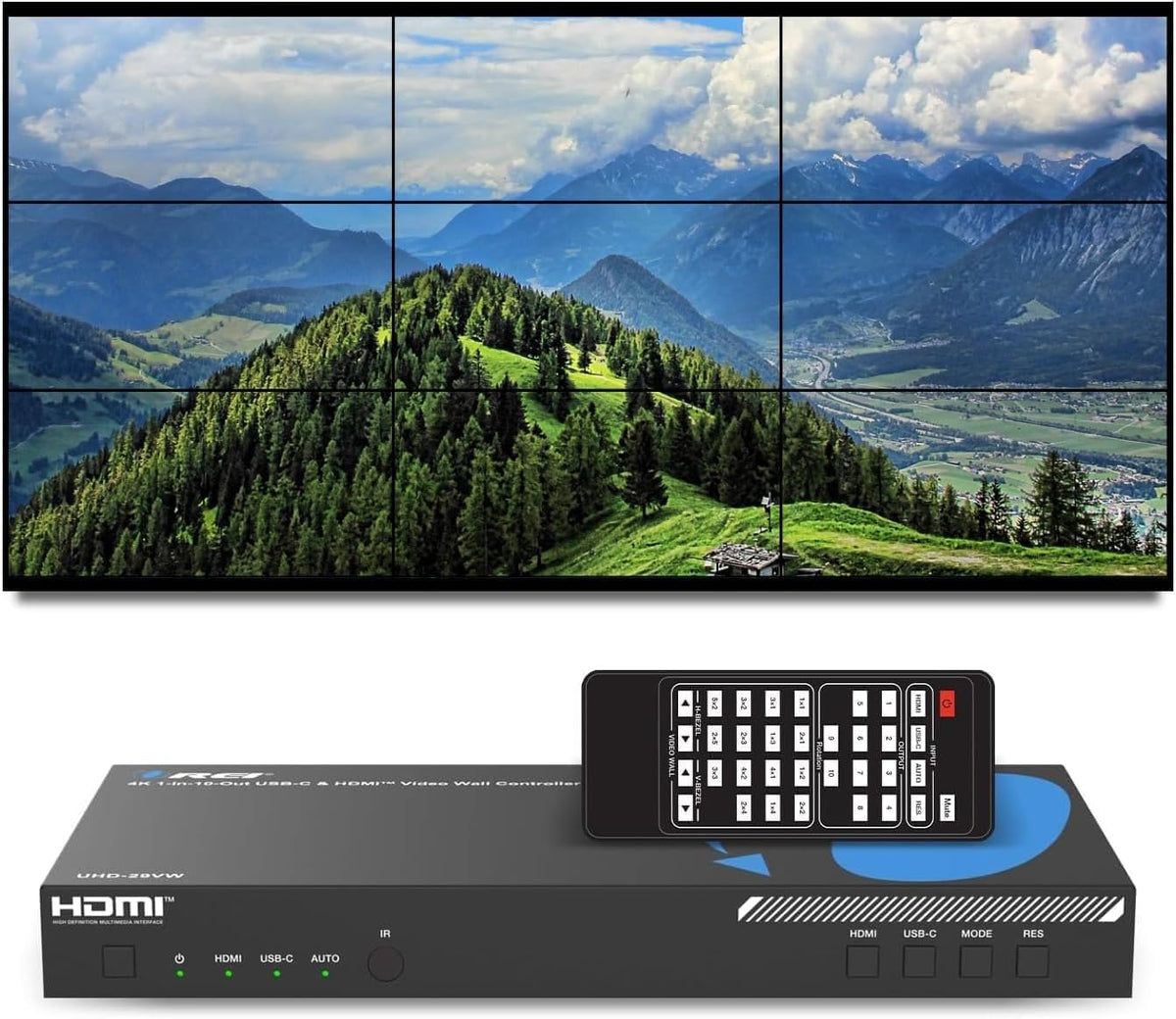 OREI 4K 3x3 Video Wall Controller – HDMI & USB-C Video Wall Processor, 1080p