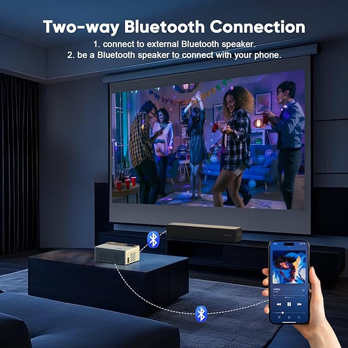 TMY 1080P Full HD Portable Mini Projector, Upgraded Bluetooth Movie Projector