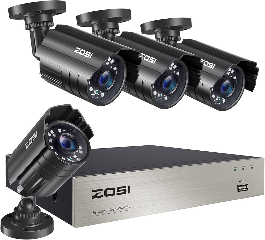 ZOSI 8CH 3K Lite Home Security Camera System, 4X Metal Bullet Cams, No HDD