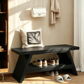 2-Tier Shoe Storage Bench, 40" Solid Wood Entryway Stool Storage