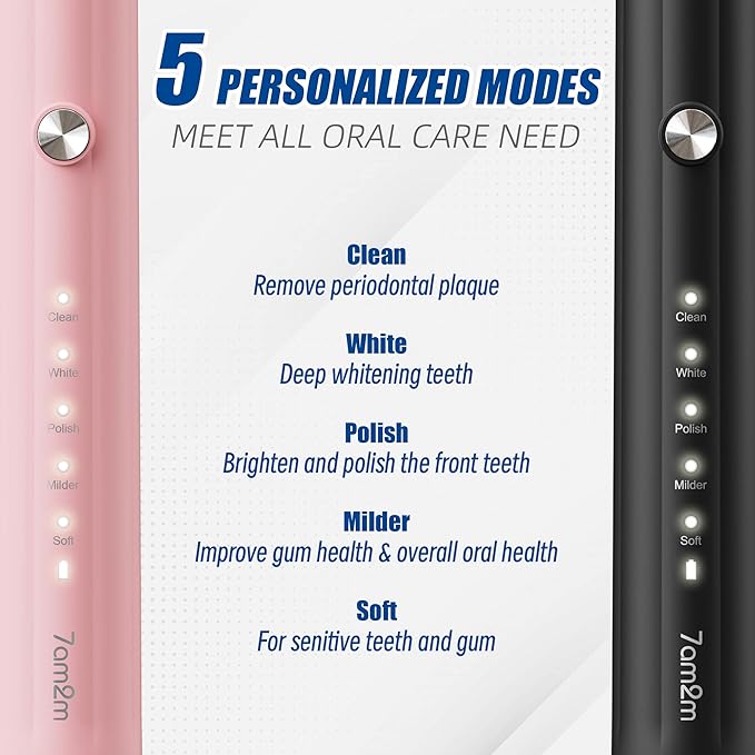 7AM2M Rechargeable Sonic Electric Toothbrush 2 Pack, Soft Toothbrushes