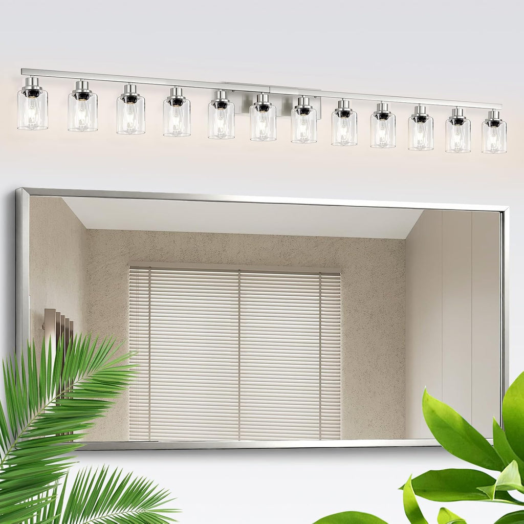 DIKAIDA Brushed Nickel Bathroom Vanity Light, 12 Light Brushed Nickel Bathroom