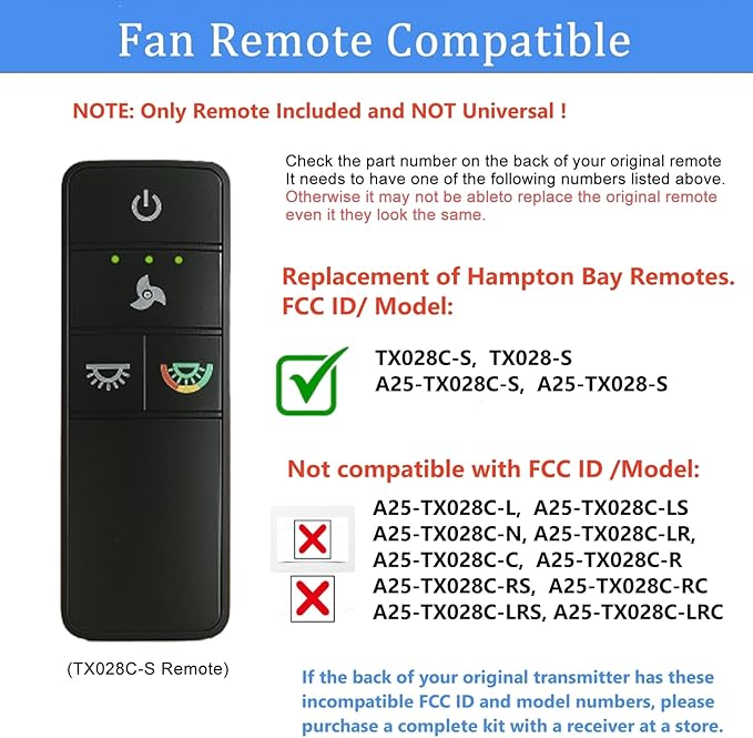 TX028C-S Ceiling Fan Remote Control Replacement