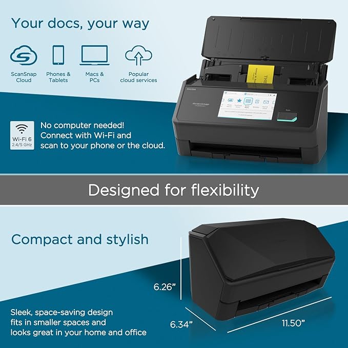 ScanSnap iX2500 Wireless or USB High-Speed Cloud Enabled Document, Photo &