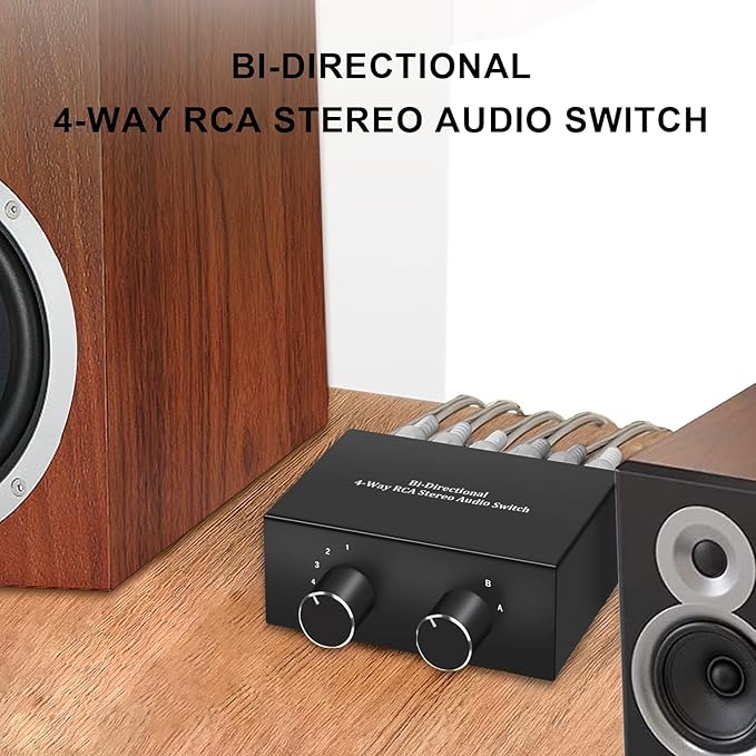 4-Way Stereo Audio Switcher, Bi-Directional Audio Selector Box