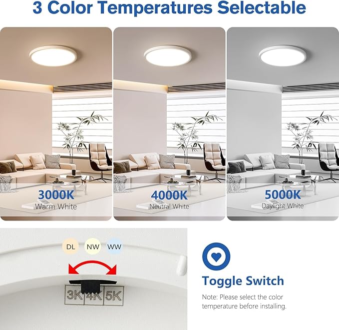 YELIOLED 6 Pack 12 Inch Slim Dimmable LED Flush Mount Ceiling Light Fixtures