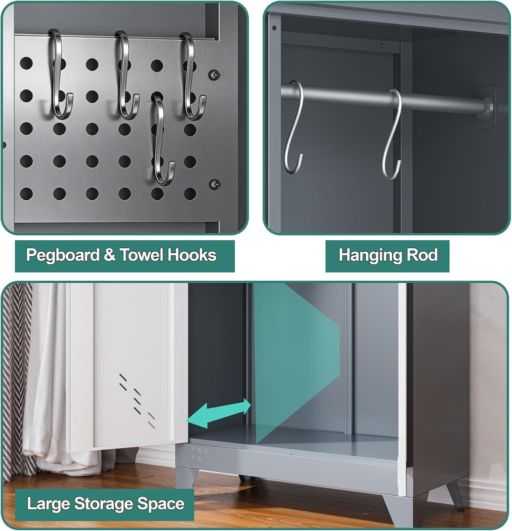 oseillc metal storage cabinet with locking doors, 61" showing dimensions