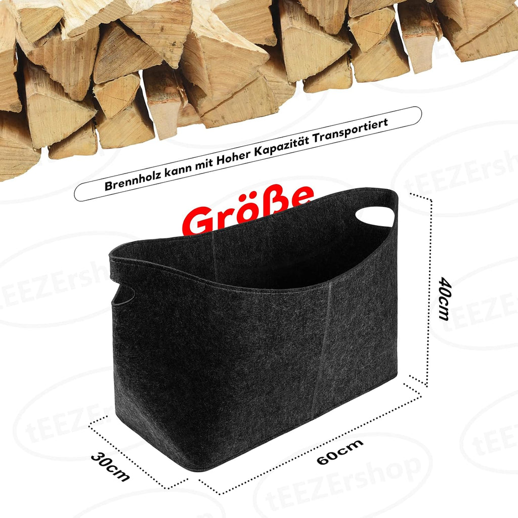 felt basket wood basket for firewood, large xxl shown in use