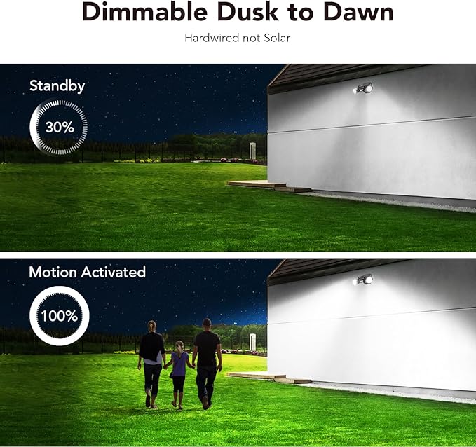 OREiN Motion Sensor Outdoor Security Lights, Dual-Head Adjustable LED Flood (2 Pack)