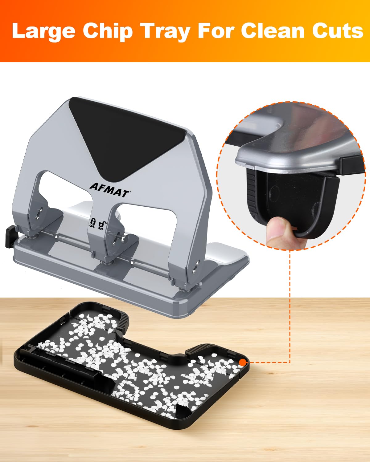 AFMAT 3 Hole Punch Heavy Duty, 50-Sheet Three Hole Punch, 50% Reduced Effort, 10,000+ Uses, 9/32" Holes, S.S. Paper Guide, 3 Hole Puncher for Binder, Metal Hole Puncher for Home Office School HP20