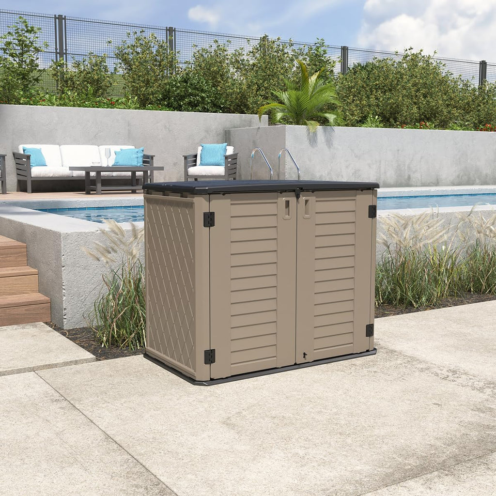 kinying outdoor storage shed - horizontal storage cabinet showing dimensions