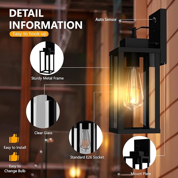 Kainozoic Motion Sensor Dawn to Dusk Outdoor Sensor Light Fixture Anti-Rust (2 Pack)