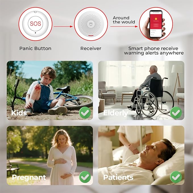 Hapippofa Caregiver Pager Elderly Alert Call Button Life Alert Systems