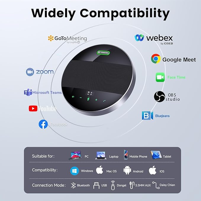 TONGVEO 2-in-1 Conference Speaker and Microphone, Daisy Chain Wireless