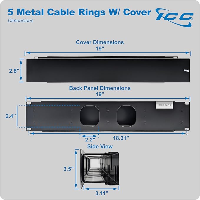 ICC 2U Ring Cable Manager Panel (6-Pack)