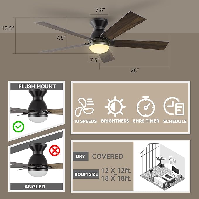 SMAAIR 52 Inch Smart Ceiling Fan