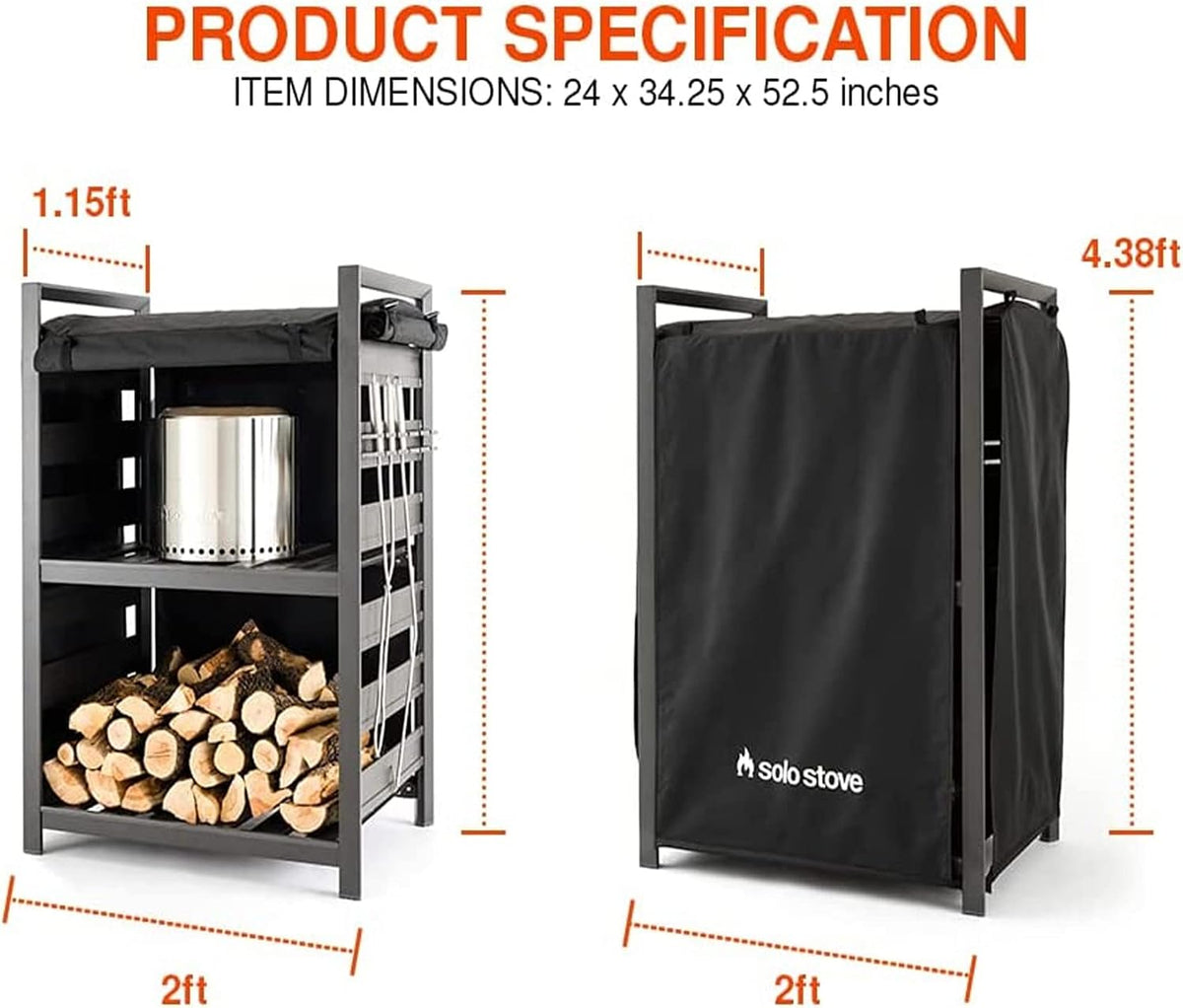 solo stove station – 4.4ft black aluminum firewood, close-up detail